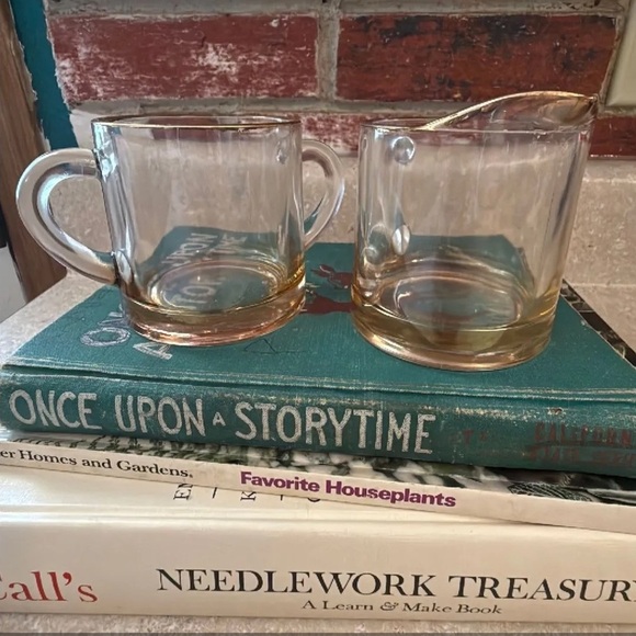 Vintage glass Victorian regencycore ombré gold rimmed sugar & creamer set. - Picture 1 of 8